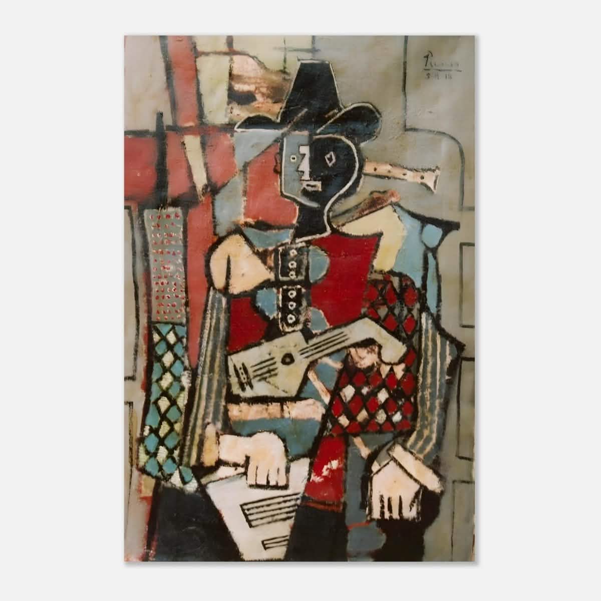 Seated Harlequin by Pablo Picasso - Aluminum Print - 30x45 cm / 12x18″ -