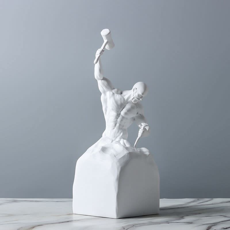 Self - Made Man Resin Sculpture – Inspirational Hammer & Chisel Figurine (Black & White) - White -