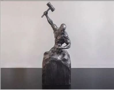 Self - Made Man Resin Sculpture – Inspirational Hammer & Chisel Figurine (Black & White) - Silver -