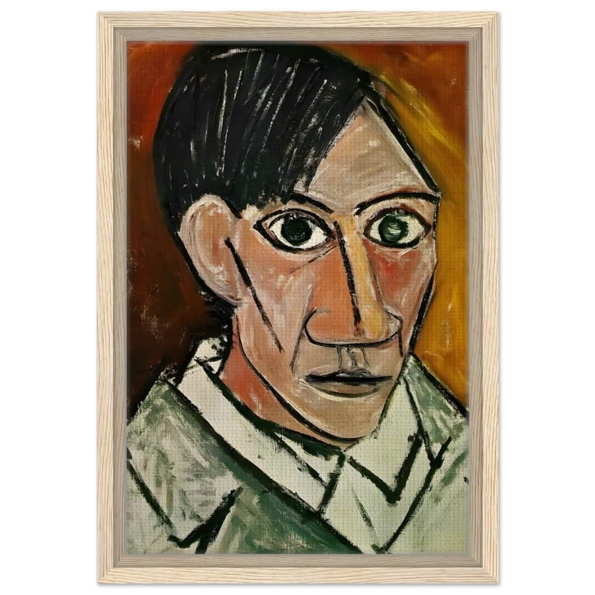 Self - Portrait by Pablo Picasso 1901 | Cubism wall art print - Framed Canvas - 30x45 cm / 12x18″ - Wood frame