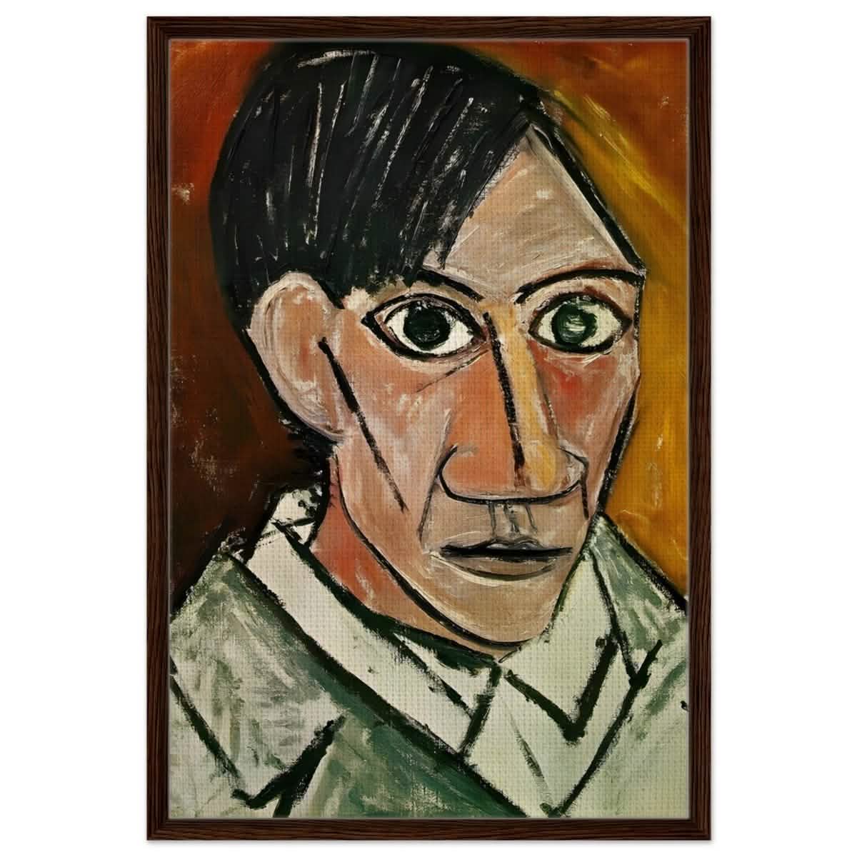 Self - Portrait by Pablo Picasso 1901 | Cubism wall art print - Framed Canvas - 60x90 cm / 24x36″ - Dark wood frame