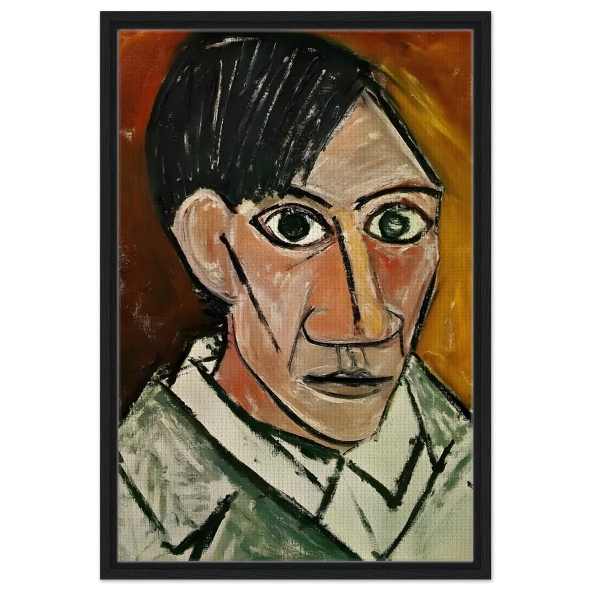 Self - Portrait by Pablo Picasso 1901 | Cubism wall art print - Framed Canvas - 50x75 cm / 20x30″ - Black frame