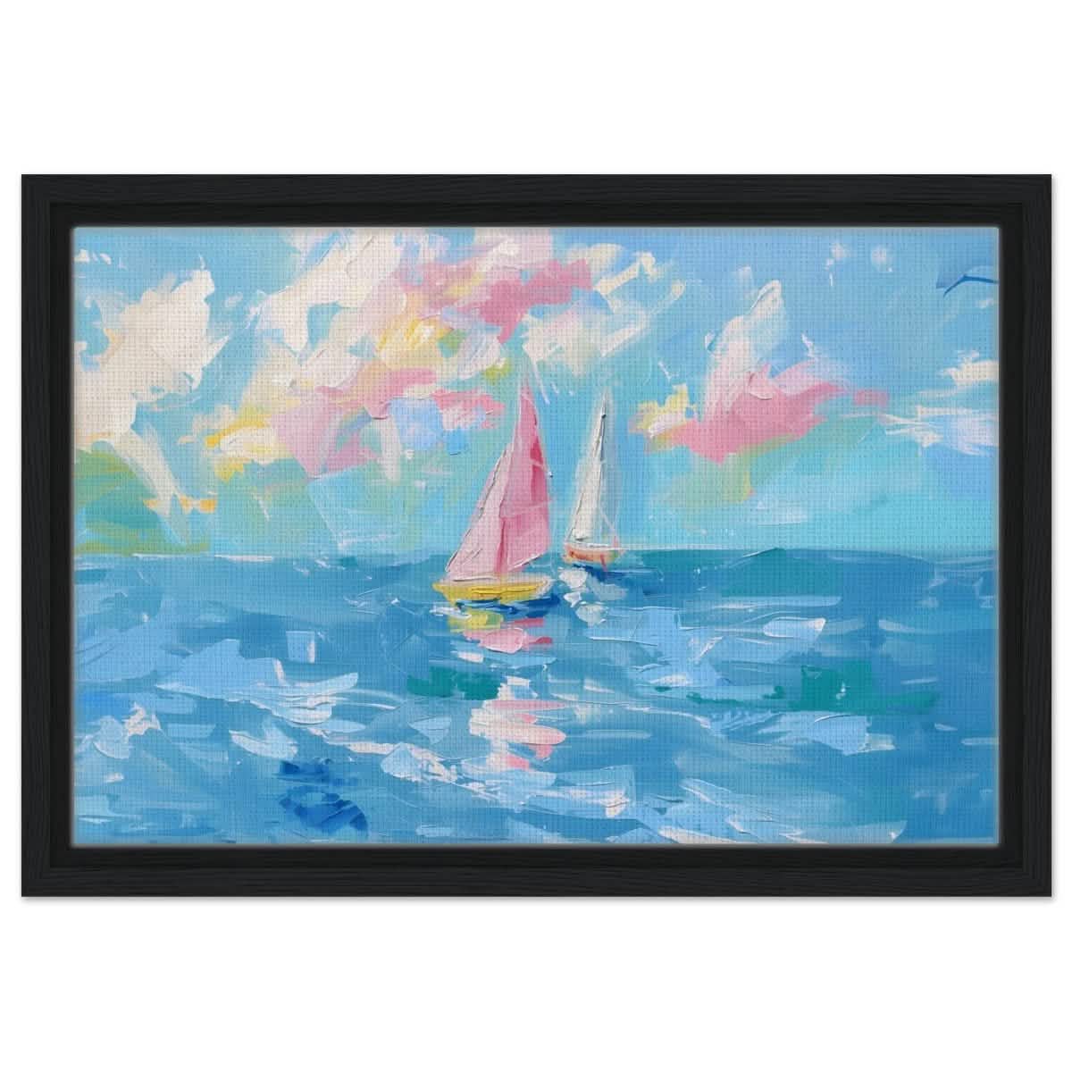 Serenade at Sea | Abstract Nautical Scene | Wall art Print - Framed Canvas - 30x45 cm / 12x18″ - Black frame