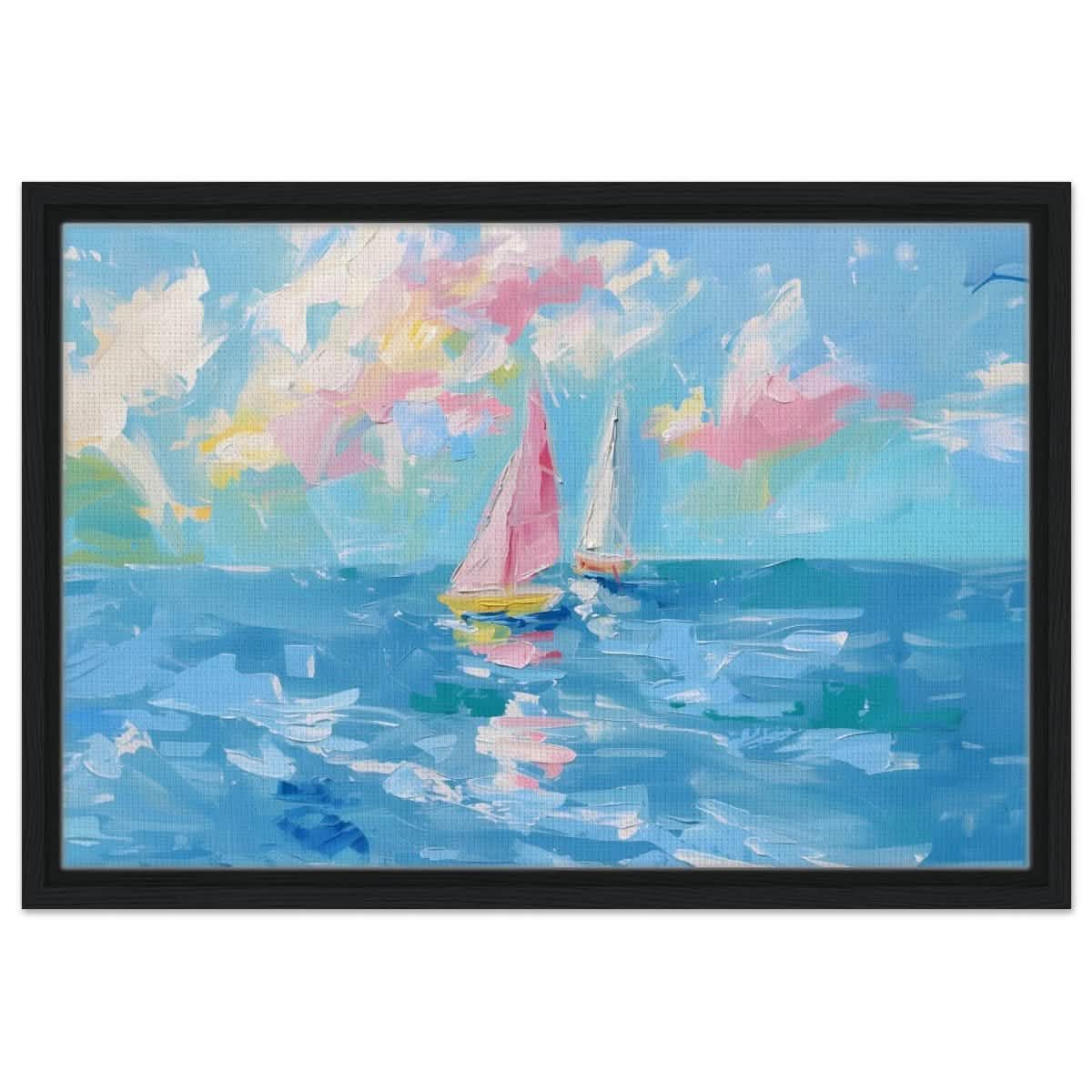 Serenade at Sea | Abstract Nautical Scene | Wall art Print - Framed Canvas - 40x60 cm / 16x24″ - Black frame
