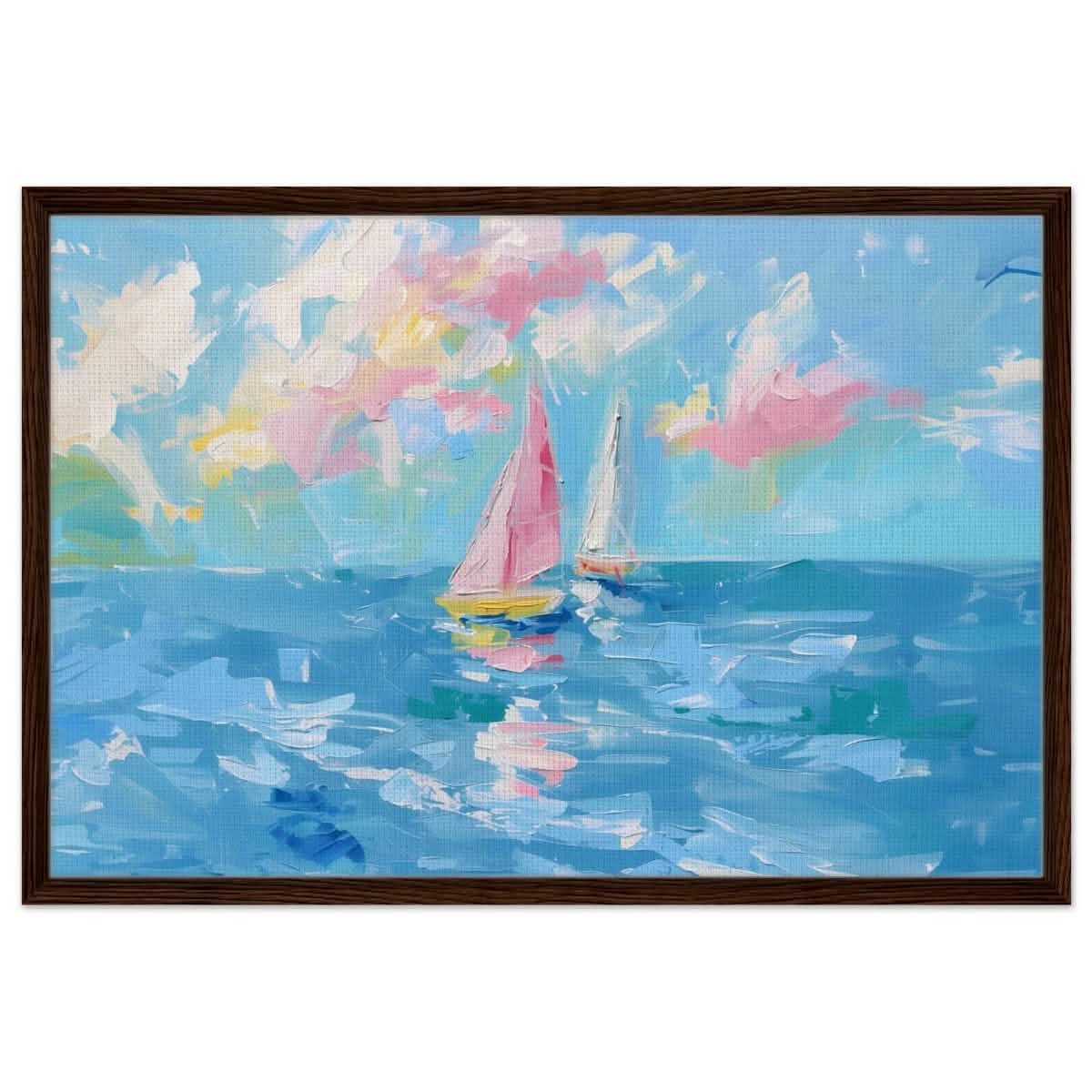 Serenade at Sea | Abstract Nautical Scene | Wall art Print - Framed Canvas - 60x90 cm / 24x36″ - Dark wood frame