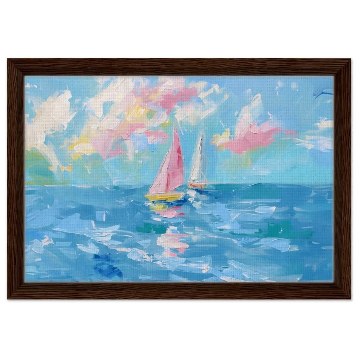 Serenade at Sea | Abstract Nautical Scene | Wall art Print - Framed Canvas - 30x45 cm / 12x18″ - Dark wood frame