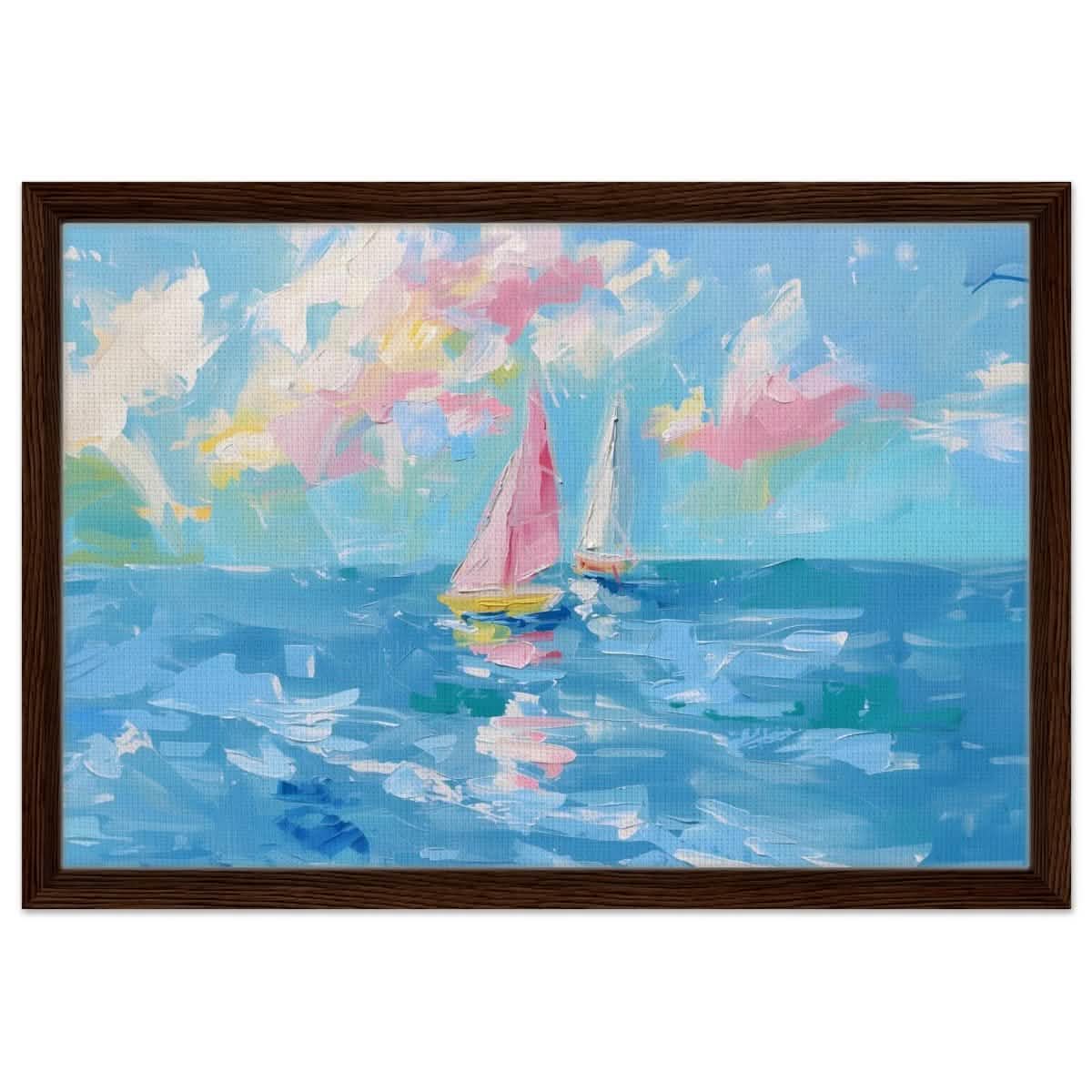Serenade at Sea | Abstract Nautical Scene | Wall art Print - Framed Canvas - 40x60 cm / 16x24″ - Dark wood frame