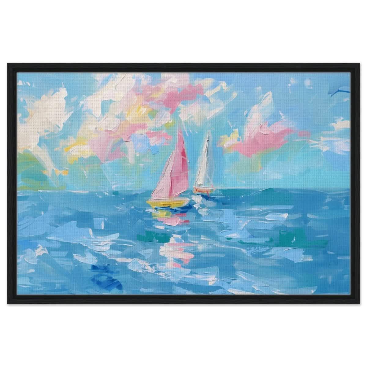 Serenade at Sea | Abstract Nautical Scene | Wall art Print - Framed Canvas - 60x90 cm / 24x36″ - Black frame