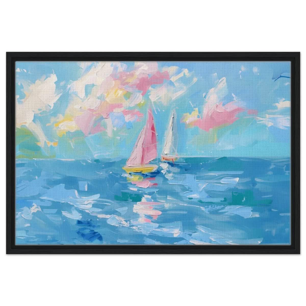 Serenade at Sea | Abstract Nautical Scene | Wall art Print - Framed Canvas - 50x75 cm / 20x30″ - Black frame