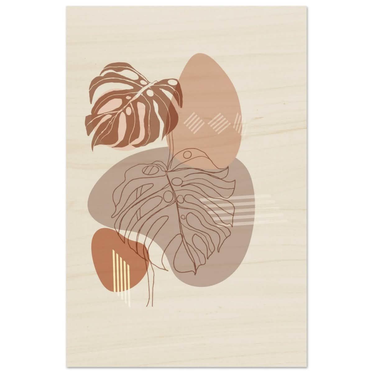 Serene Monstera: Abstract Harmony | Minimalist Wall art Print - 40x60 cm / 16x24″ - Wood Prints -