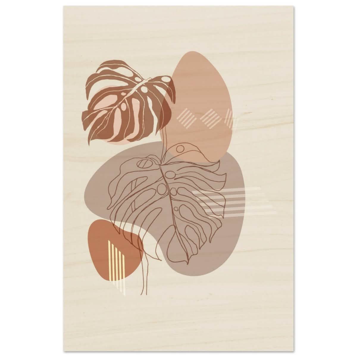 Serene Monstera: Abstract Harmony | Minimalist Wall art Print - 50x75 cm / 20x30″ - Wood Prints -