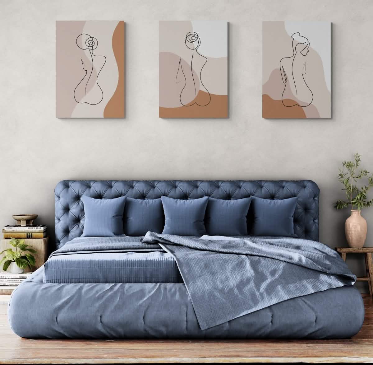 Serene Silhouettes – Minimalist Line Art Trio | wall art print trio set - Canvas - 30X45 CM / 12X18″ -