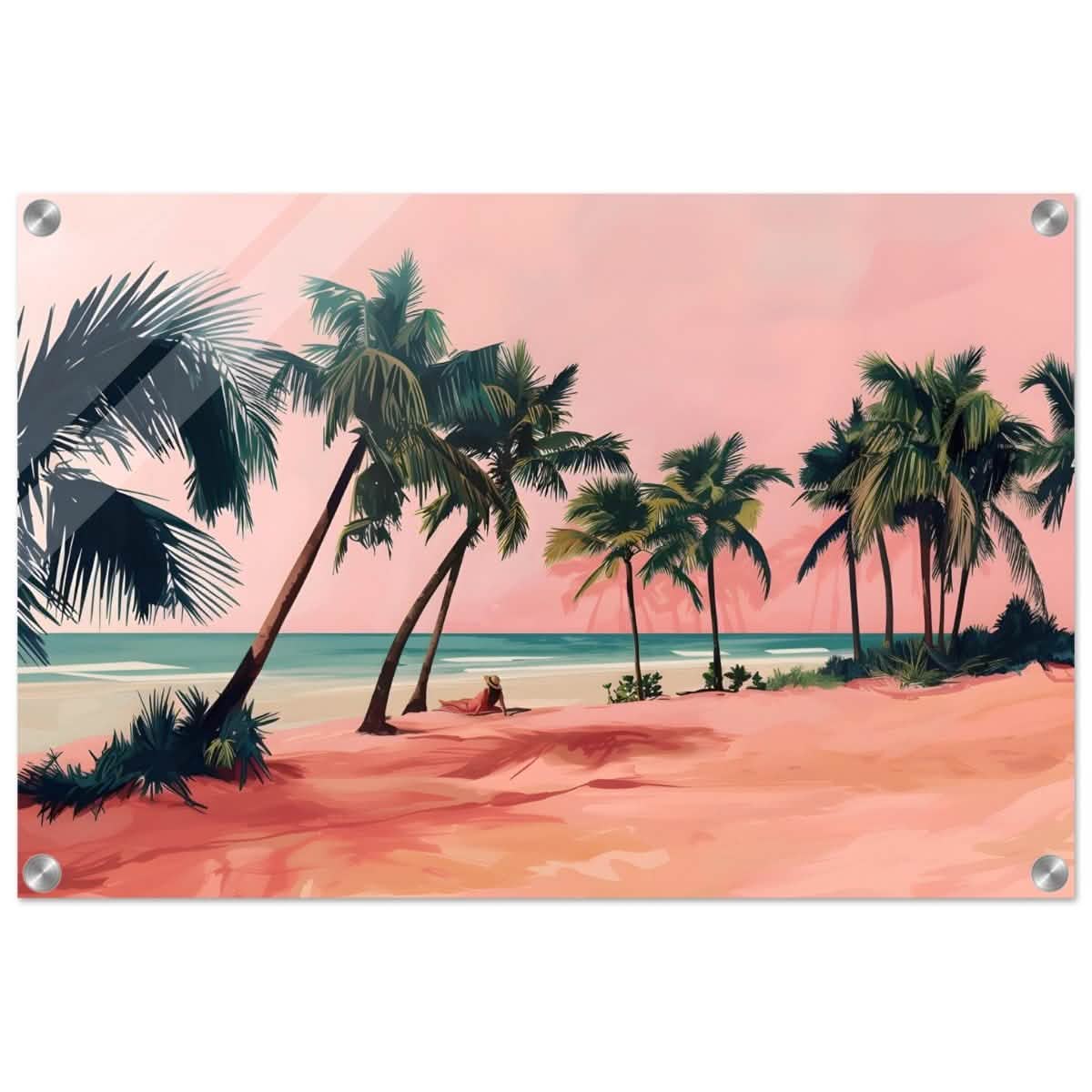 Serenity by the Pink Shore | Contemporary Tropical Landscape Art - Acrylic Print - 40x60 cm / 16x24″ -