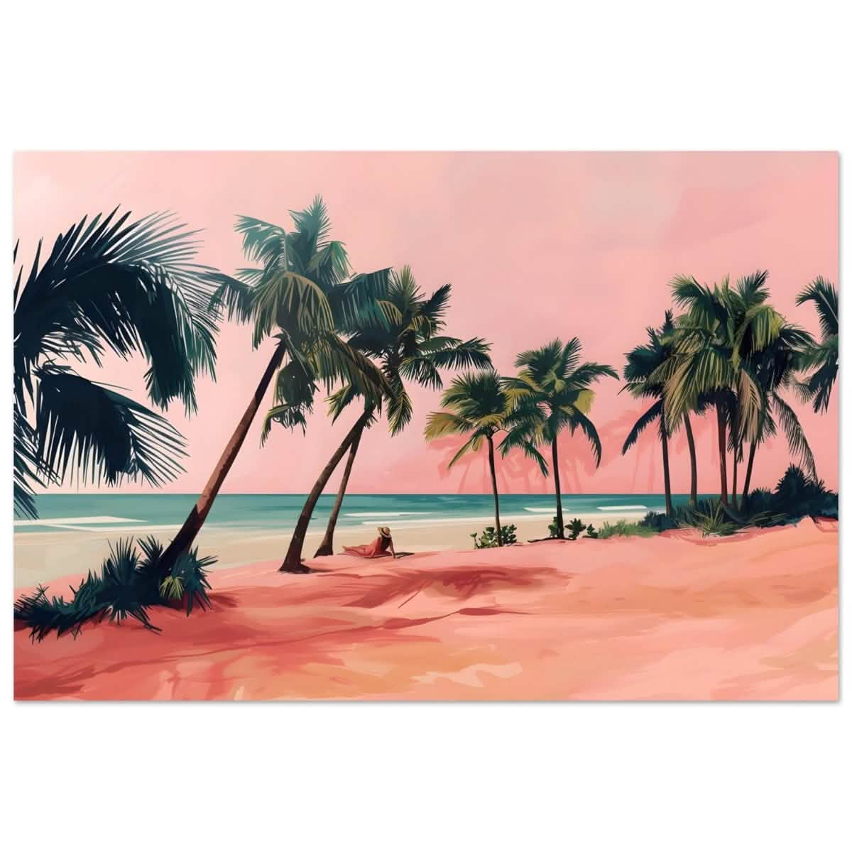 Serenity by the Pink Shore | Contemporary Tropical Landscape Art - Aluminum Print - 50x75 cm / 20x30″ -