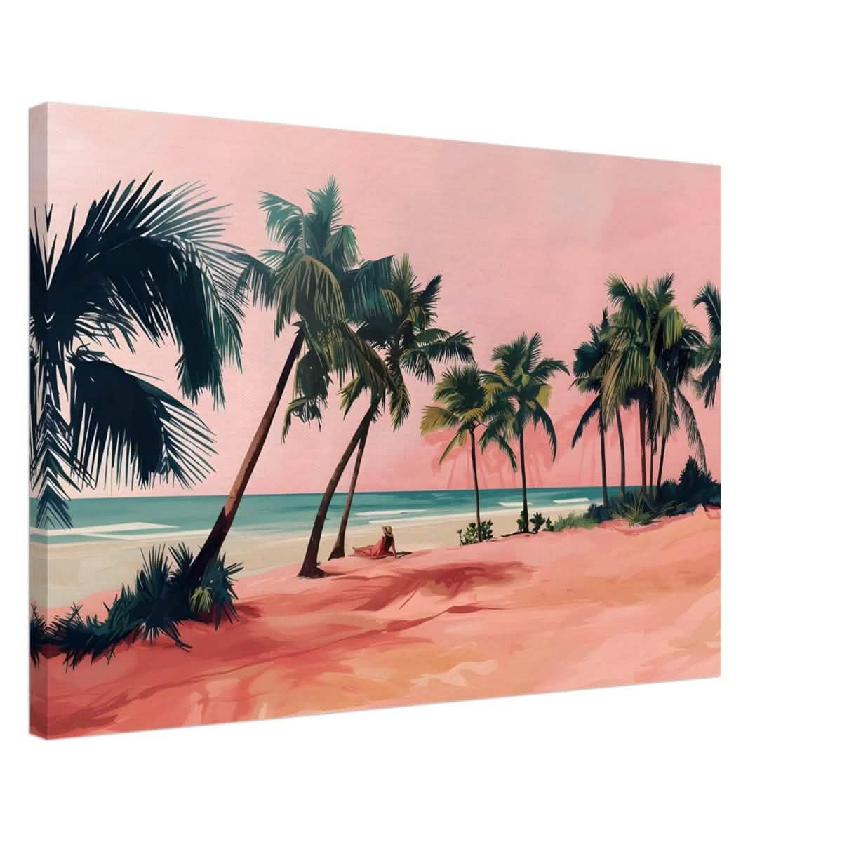 Serenity by the Pink Shore | Contemporary Tropical Landscape Art - Canvas - 50x75 cm / 20x30″ -