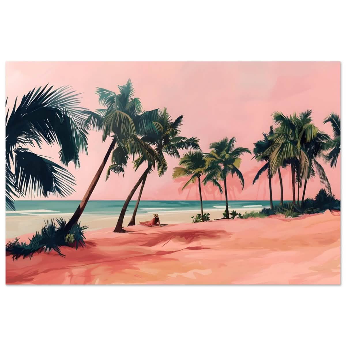 Serenity by the Pink Shore | Contemporary Tropical Landscape Art - Aluminum Print - 30x45 cm / 12x18″ -