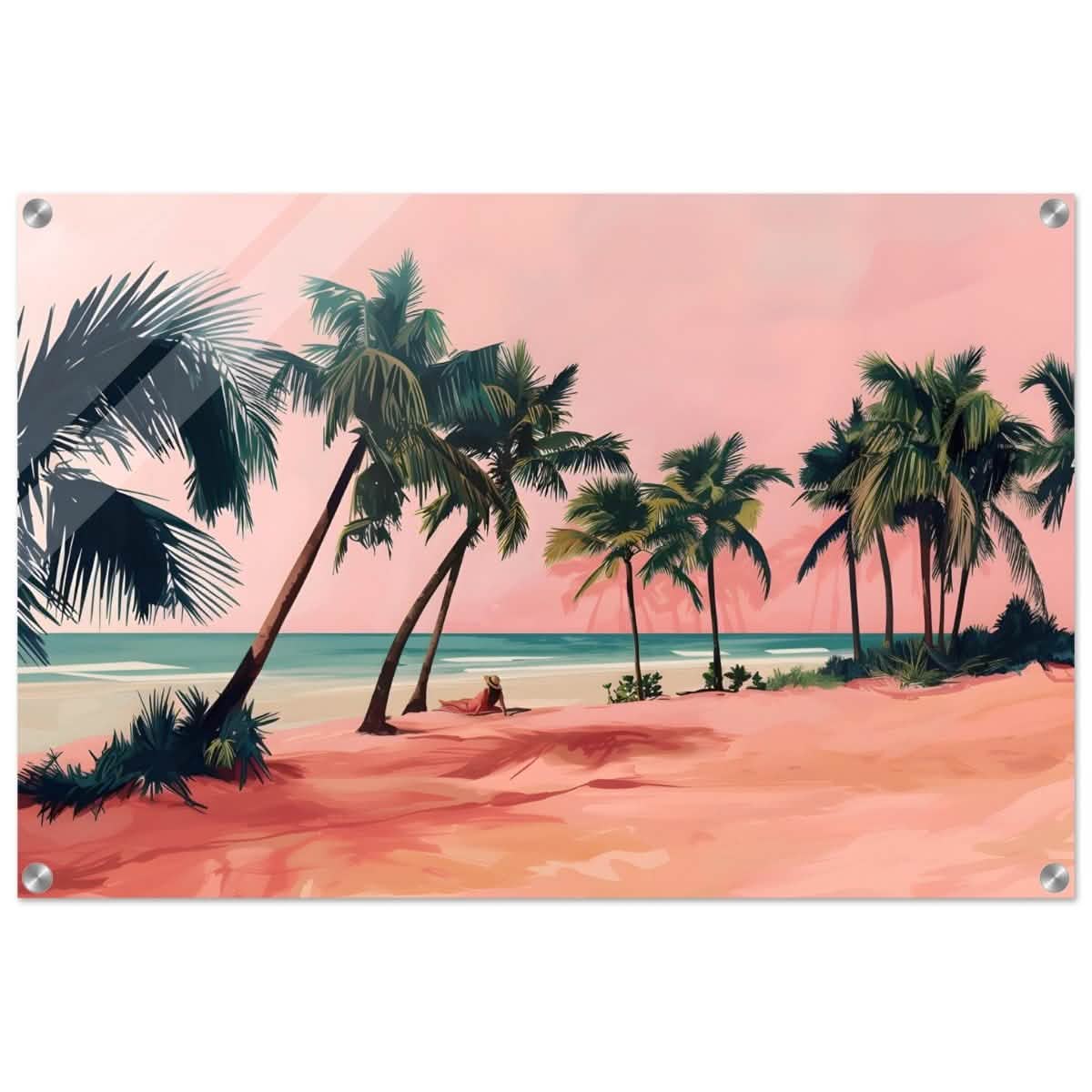 Serenity by the Pink Shore | Contemporary Tropical Landscape Art - Acrylic Print - 50x75 cm / 20x30″ -