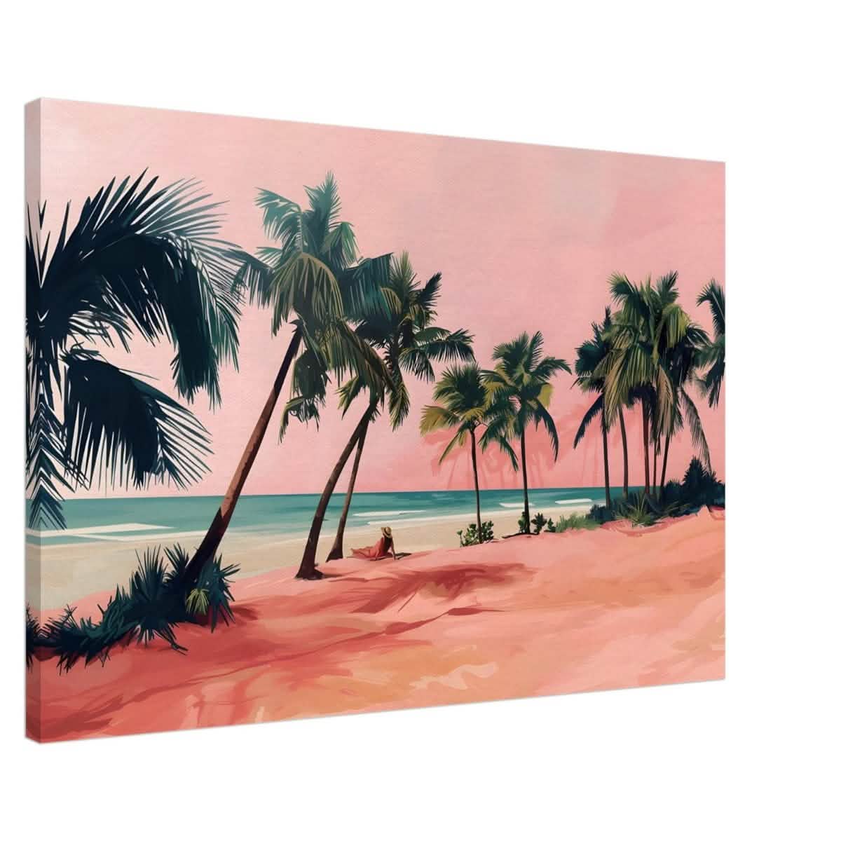 Serenity by the Pink Shore | Contemporary Tropical Landscape Art - Canvas - 60x90 cm / 24x36″ -