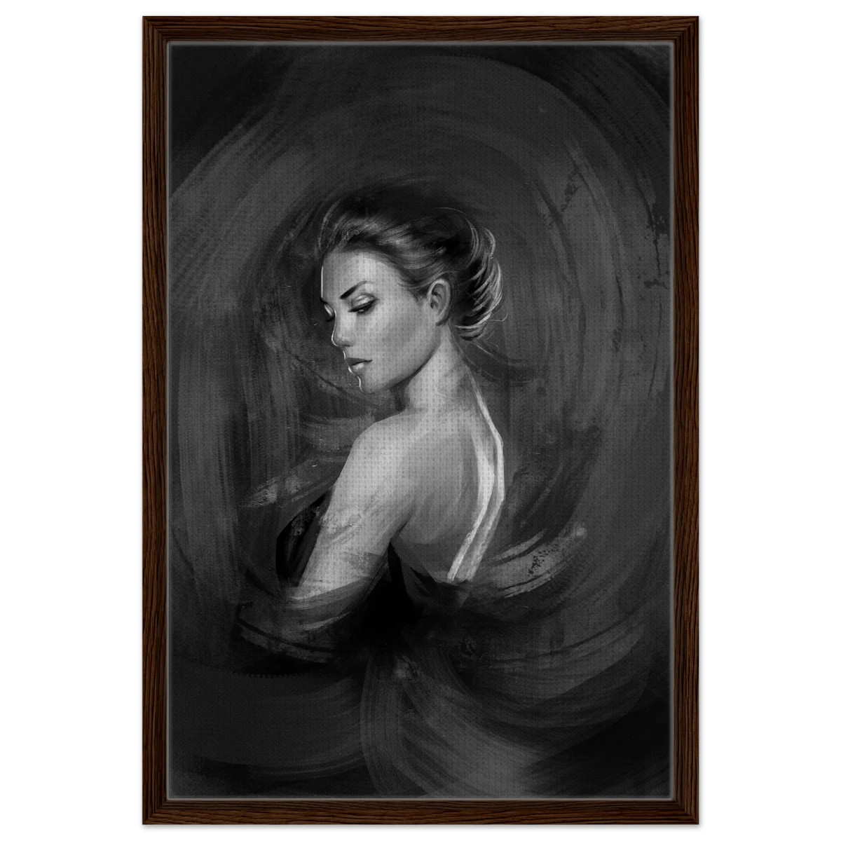 Shades of Solitude | Minimalist Black and White Wall art Print - 50x75 cm / 20x30″ - Framed Canvas - Dark wood frame