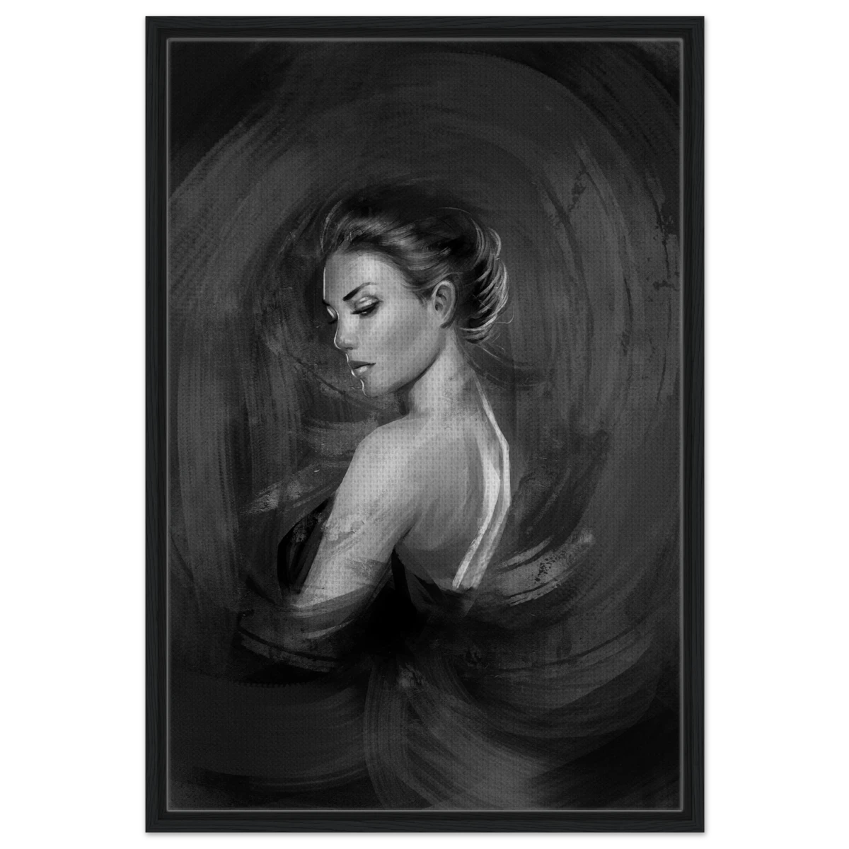 Shades of Solitude | Minimalist Black and White Wall art Print - 60x90 cm / 24x36″ - Framed Canvas - Black frame