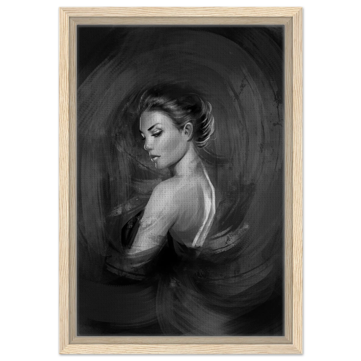 Shades of Solitude | Minimalist Black and White Wall art Print - 30x45 cm / 12x18″ - Framed Canvas - Wood frame