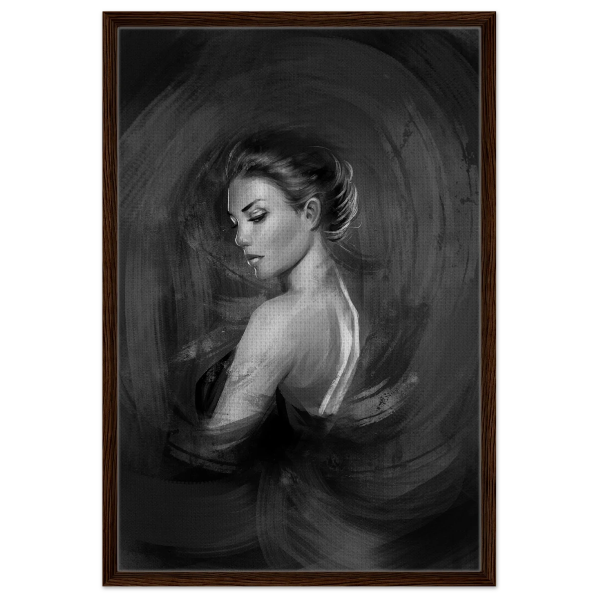 Shades of Solitude | Minimalist Black and White Wall art Print - 60x90 cm / 24x36″ - Framed Canvas - Dark wood frame