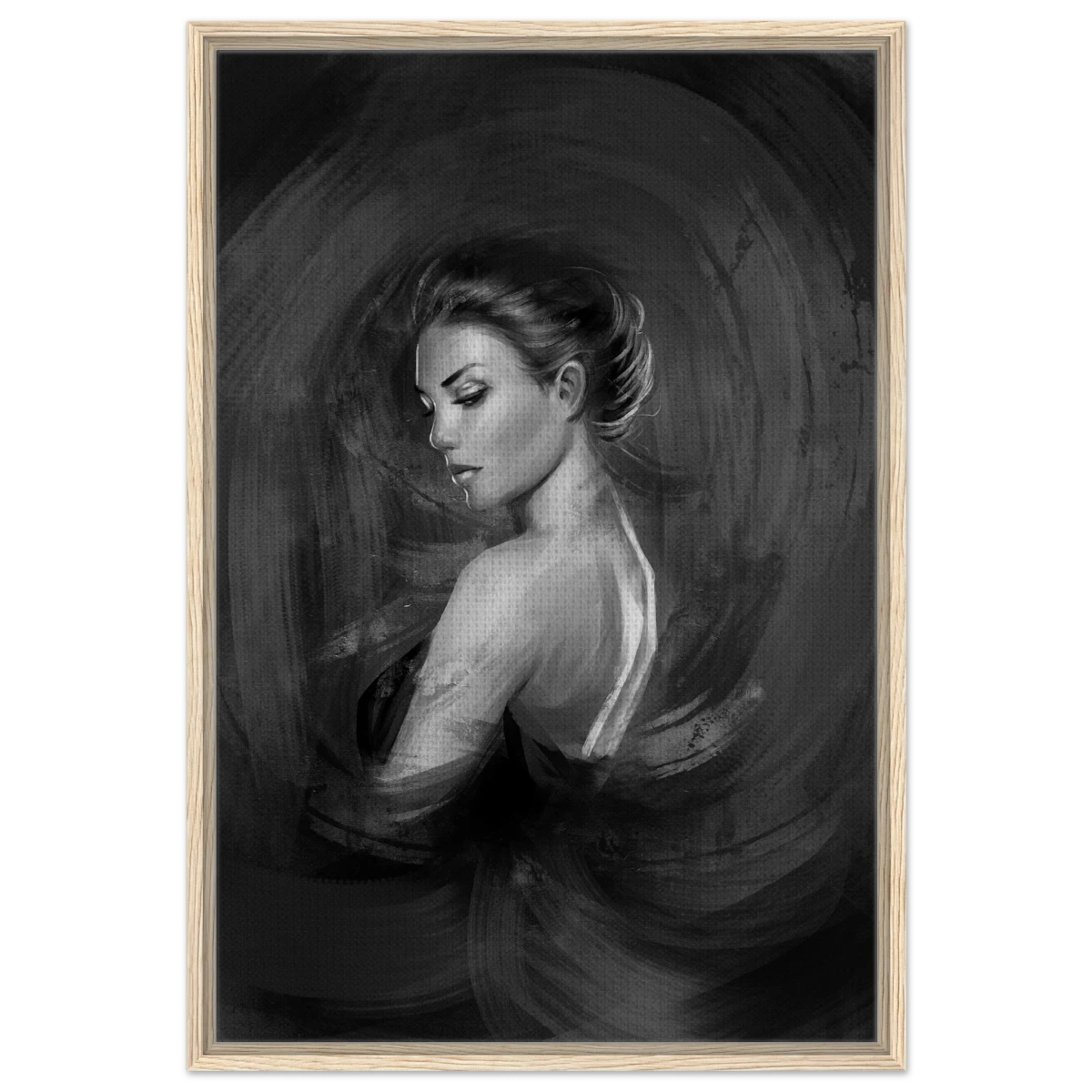 Shades of Solitude | Minimalist Black and White Wall art Print - 60x90 cm / 24x36″ - Framed Canvas - Wood frame