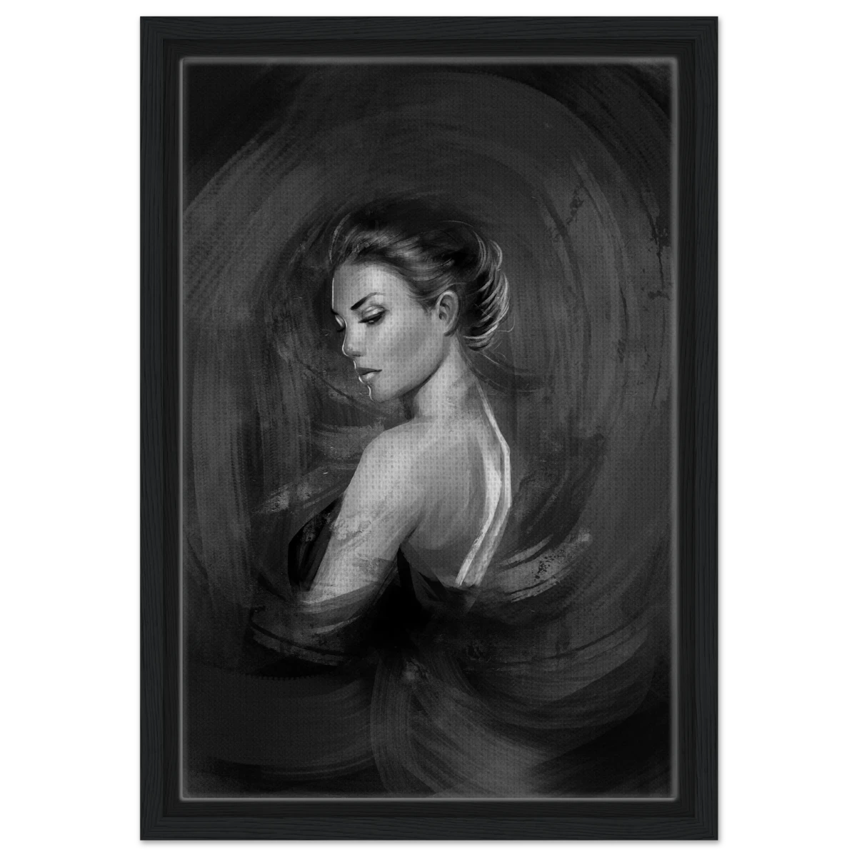 Shades of Solitude | Minimalist Black and White Wall art Print - 30x45 cm / 12x18″ - Framed Canvas - Black frame