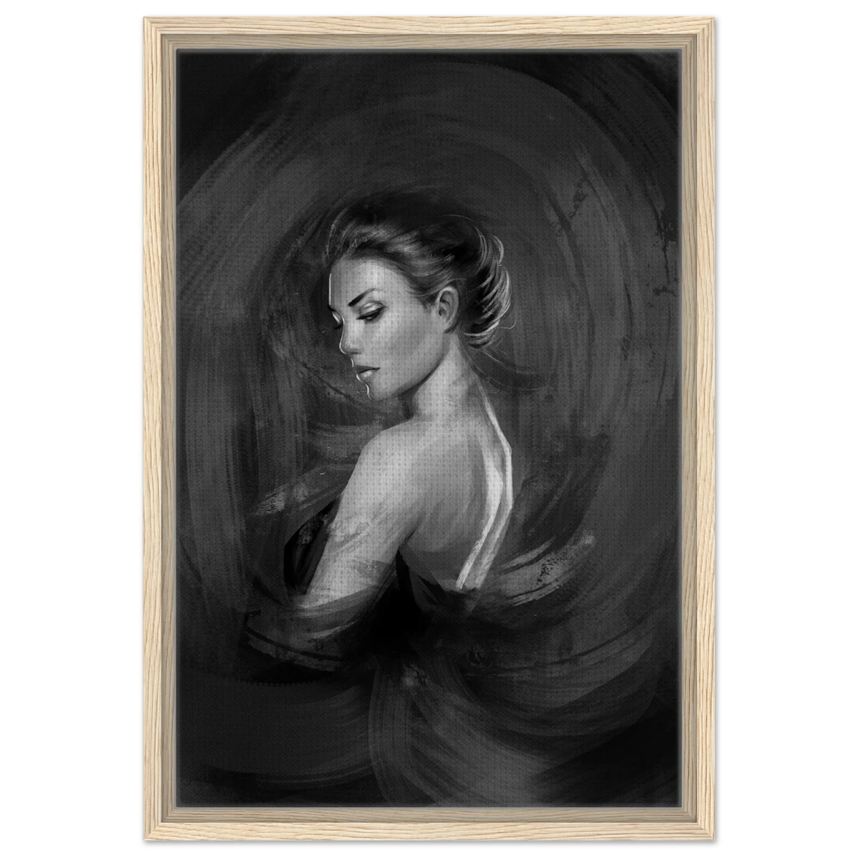 Shades of Solitude | Minimalist Black and White Wall art Print - 40x60 cm / 16x24″ - Framed Canvas - Wood frame