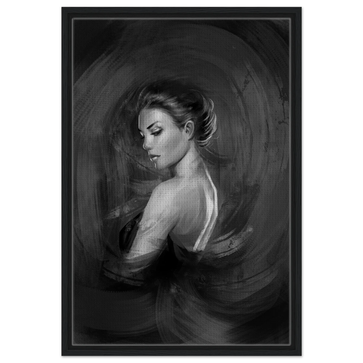 Shades of Solitude | Minimalist Black and White Wall art Print - 50x75 cm / 20x30″ - Framed Canvas - Black frame