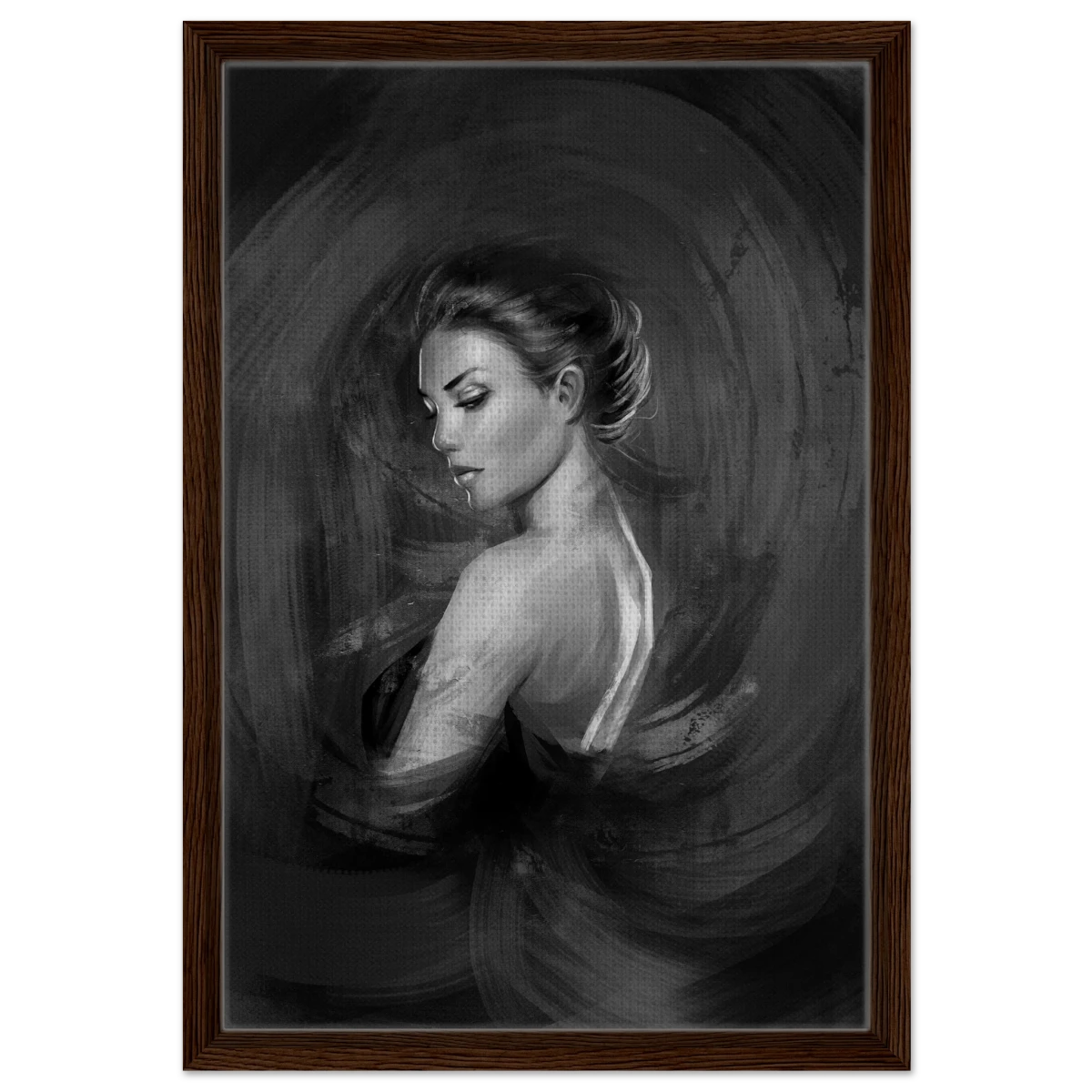 Shades of Solitude | Minimalist Black and White Wall art Print - 40x60 cm / 16x24″ - Framed Canvas - Dark wood frame