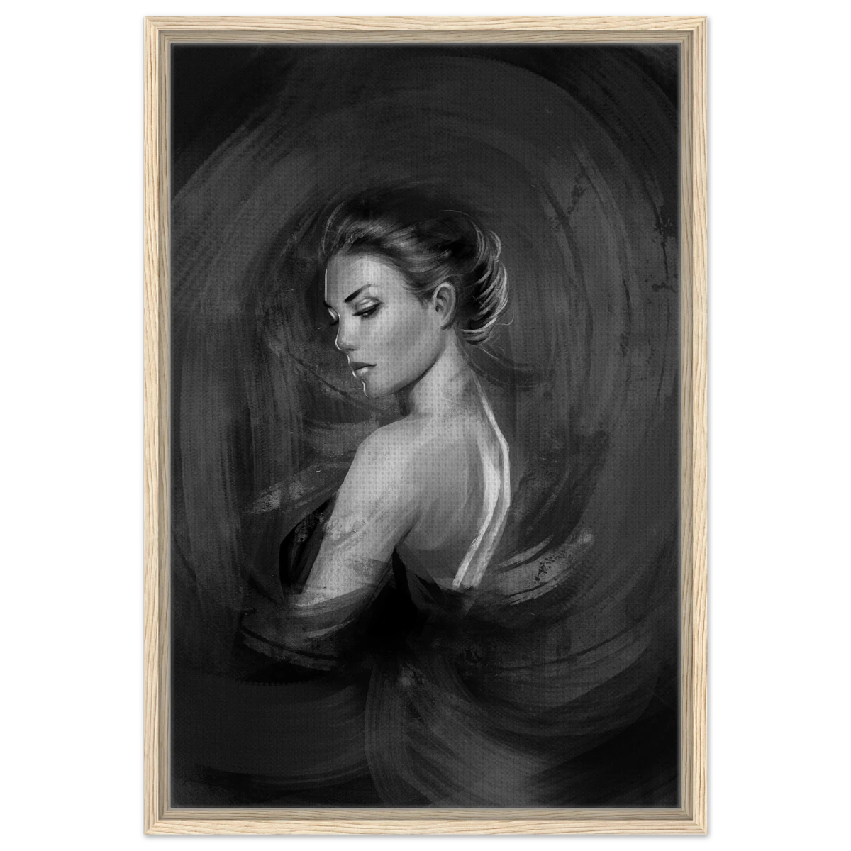 Shades of Solitude | Minimalist Black and White Wall art Print - 50x75 cm / 20x30″ - Framed Canvas - Wood frame