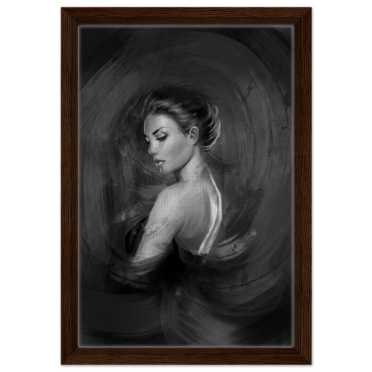 Shades of Solitude | Minimalist Black and White Wall art Print - 30x45 cm / 12x18″ - Framed Canvas - Dark wood frame