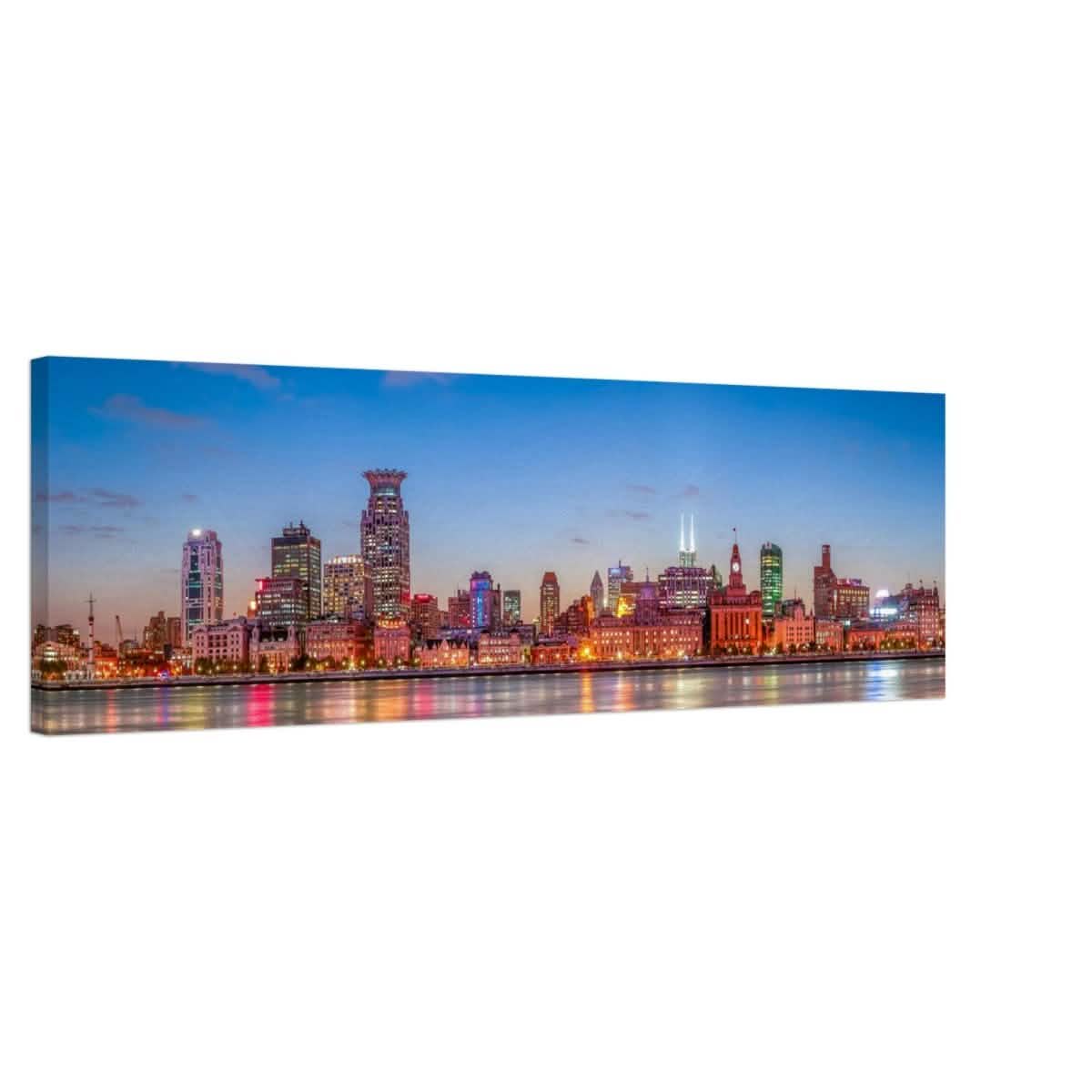 Shanghai Lights - A Skyline at Dusk | China | Panoramic 30x90 cm/ 12x36″ - Canvas - 30x90 cm / 12x36″ -