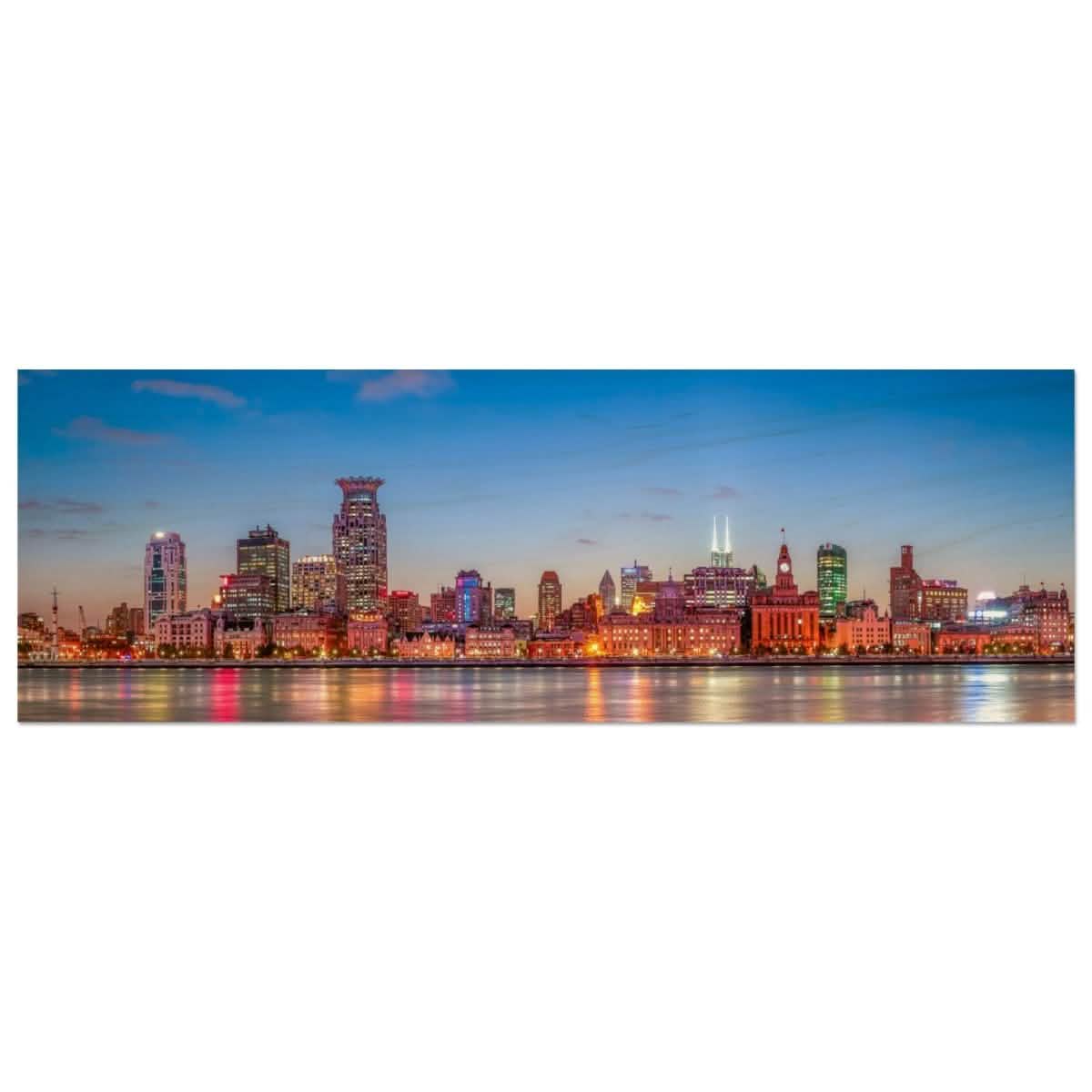 Shanghai Lights - A Skyline at Dusk | China | Panoramic 30x90 cm/ 12x36″ - Wood Prints - 30x90 cm / 12x36″ -