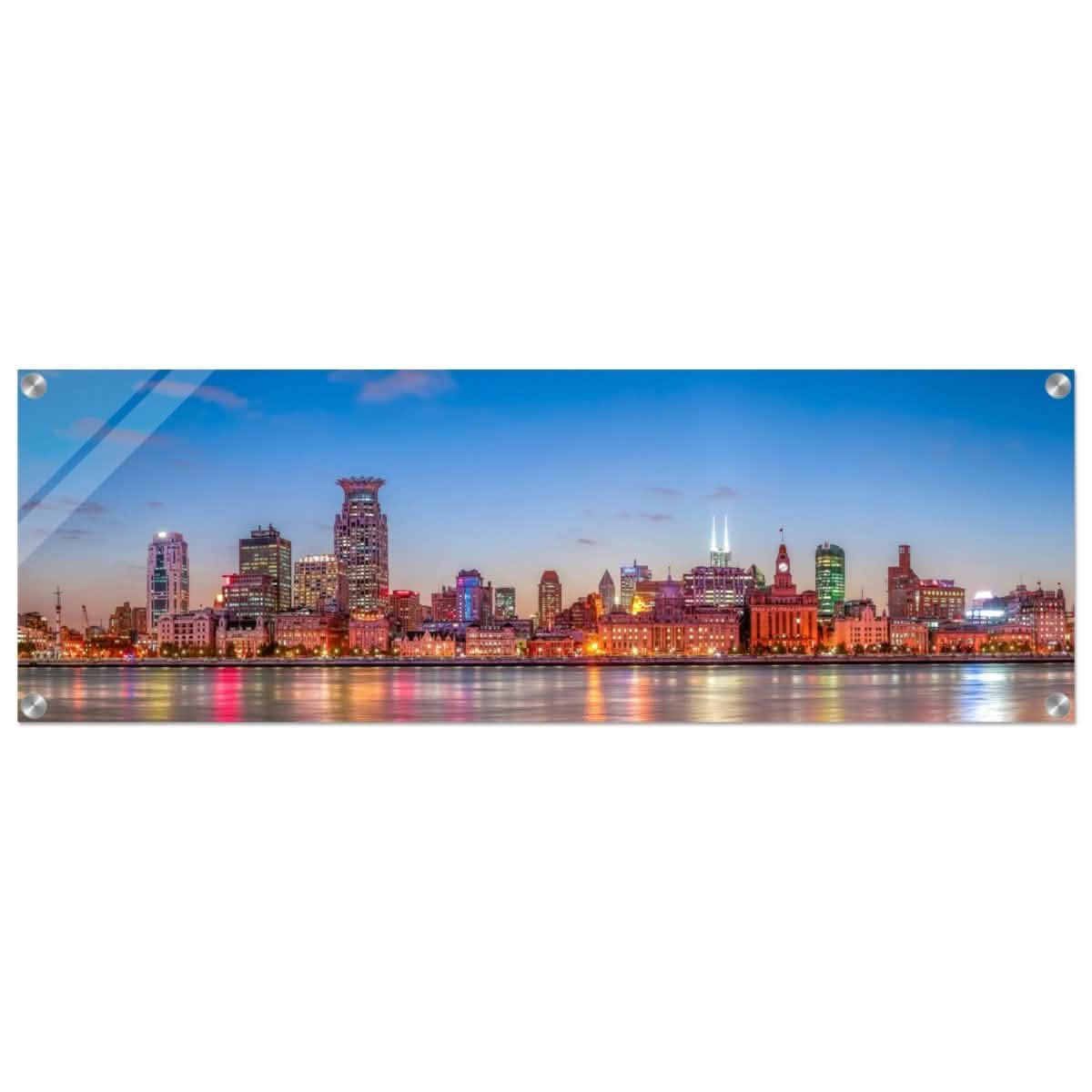 Shanghai Lights - A Skyline at Dusk | China | Panoramic 30x90 cm/ 12x36″ - Acrylic Print - 30x90 cm / 12x36″ -