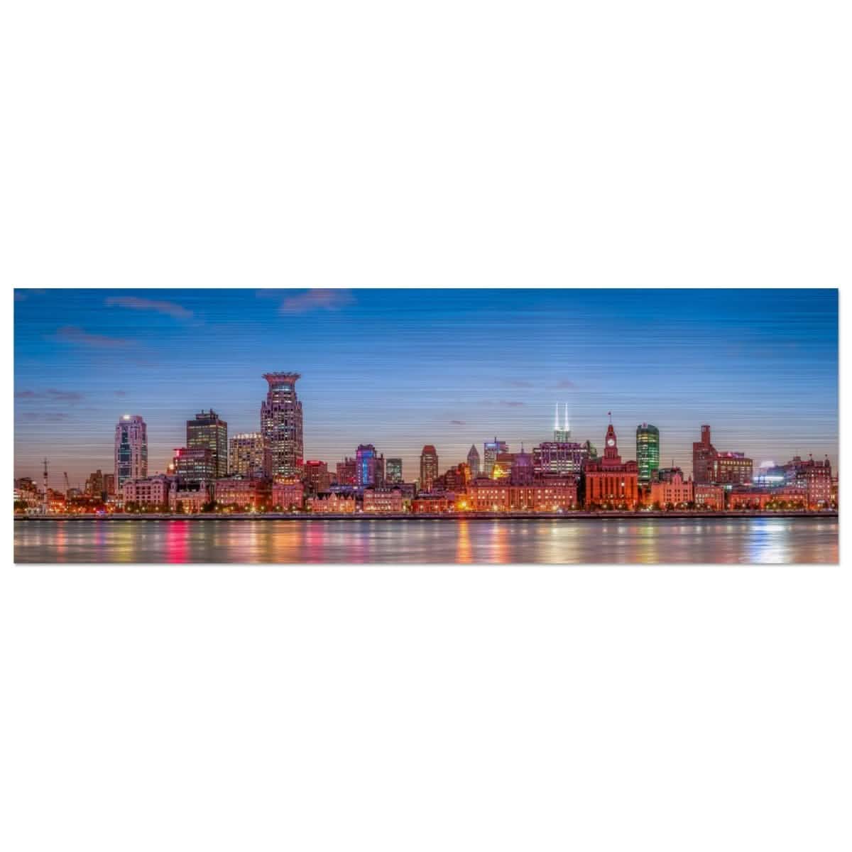 Shanghai Lights - A Skyline at Dusk | China | Panoramic 30x90 cm/ 12x36″ - Brushed Aluminum Print - 30x90 cm / 12x36″ -