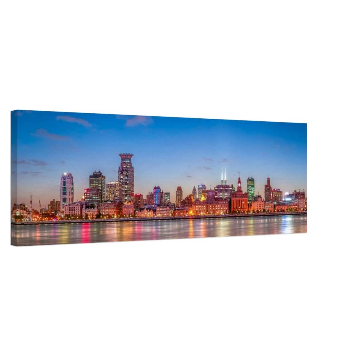 Shanghai Lights - A Skyline at Dusk | China | Panoramic 30x90 cm/ 12x36″ - Canvas - 30x90 cm / 12x36″ -