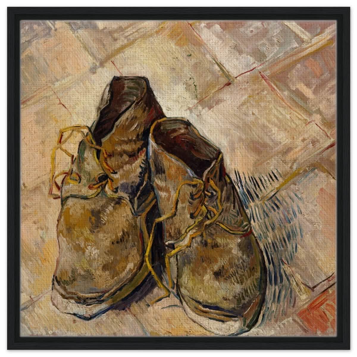 Shoes by Vincent van Gogh | Vintage wall art print - Framed Canvas - 60x60 cm / 24x24″ - Black frame
