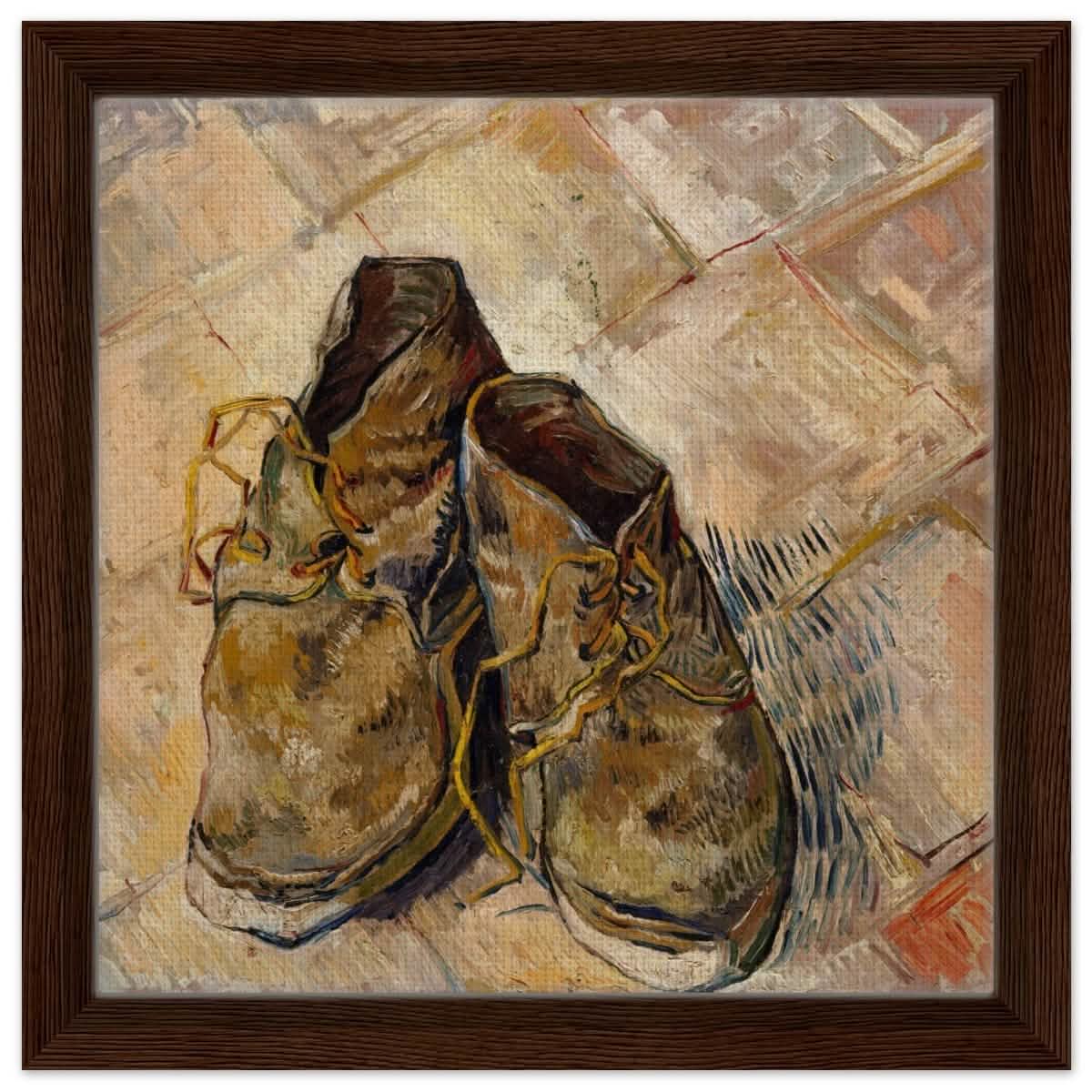 Shoes by Vincent van Gogh | Vintage wall art print - Framed Canvas - 30x30 cm / 12x12″ - Dark wood frame
