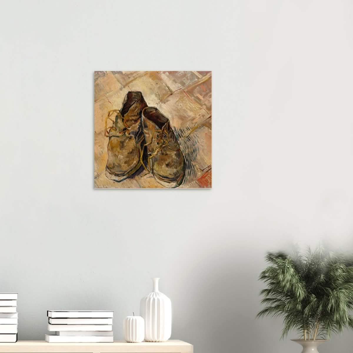 Shoes by Vincent van Gogh | Vintage wall art print - Wood Prints - 50x50 cm / 20x20″ - 20 mm