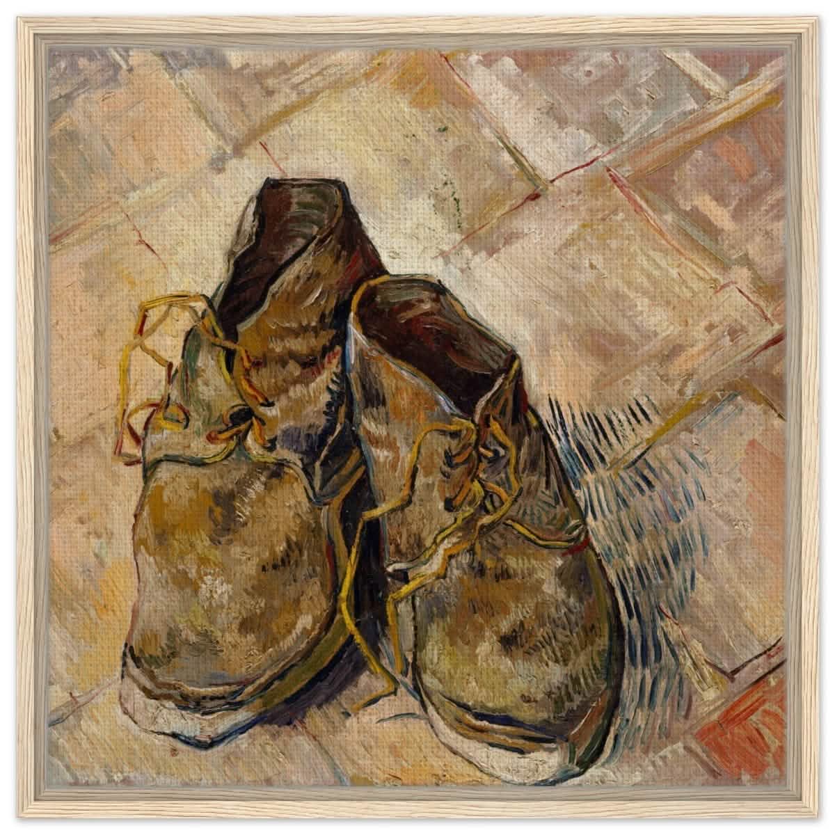 Shoes by Vincent van Gogh | Vintage wall art print - Framed Canvas - 60x60 cm / 24x24″ - Wood frame