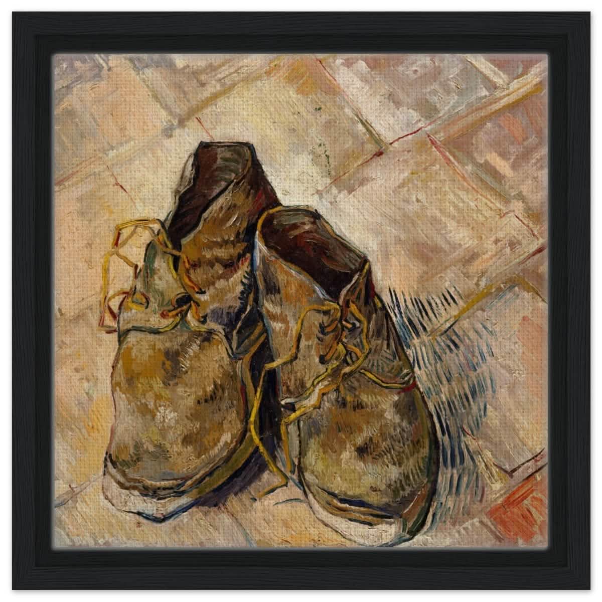 Shoes by Vincent van Gogh | Vintage wall art print - Framed Canvas - 30x30 cm / 12x12″ - Black frame