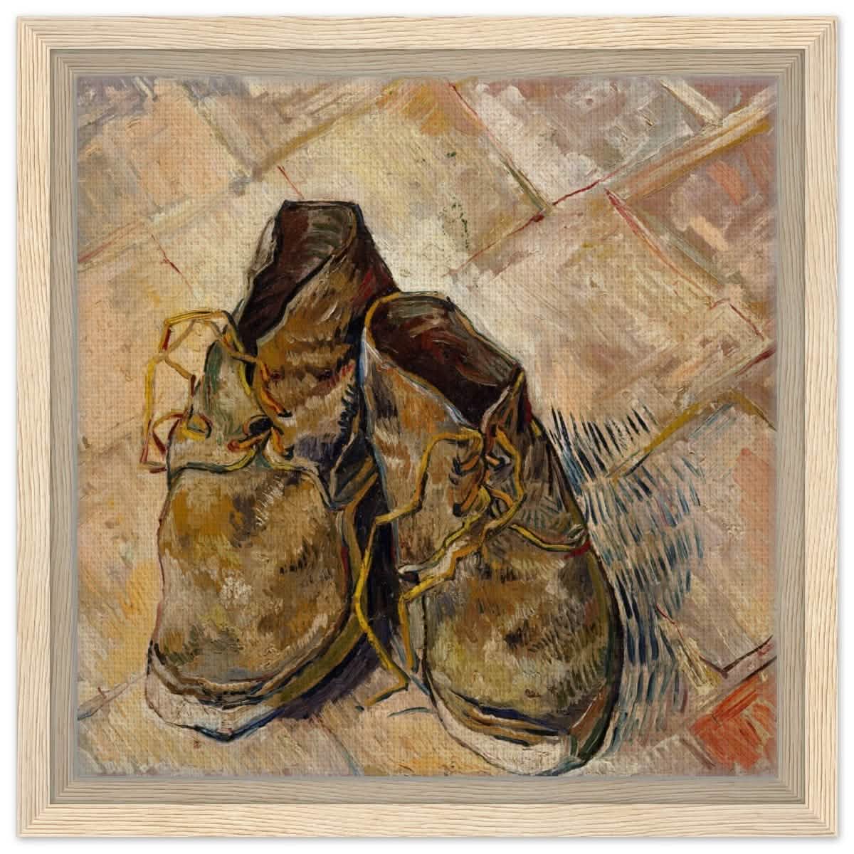 Shoes by Vincent van Gogh | Vintage wall art print - Framed Canvas - 30x30 cm / 12x12″ - Wood frame
