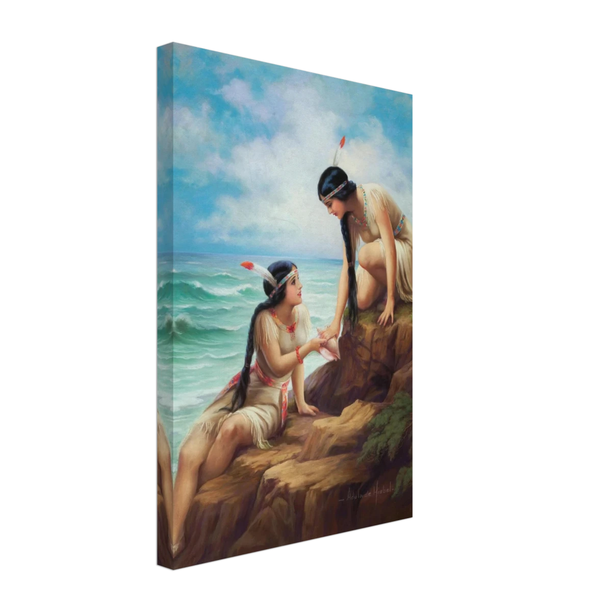 "Shores of Sisterhood" – Vintage Figurative Painting by Adelaide Hiebel | Classic Romantic Wall Art Print - Canvas - 30x45 cm / 12x18″ -