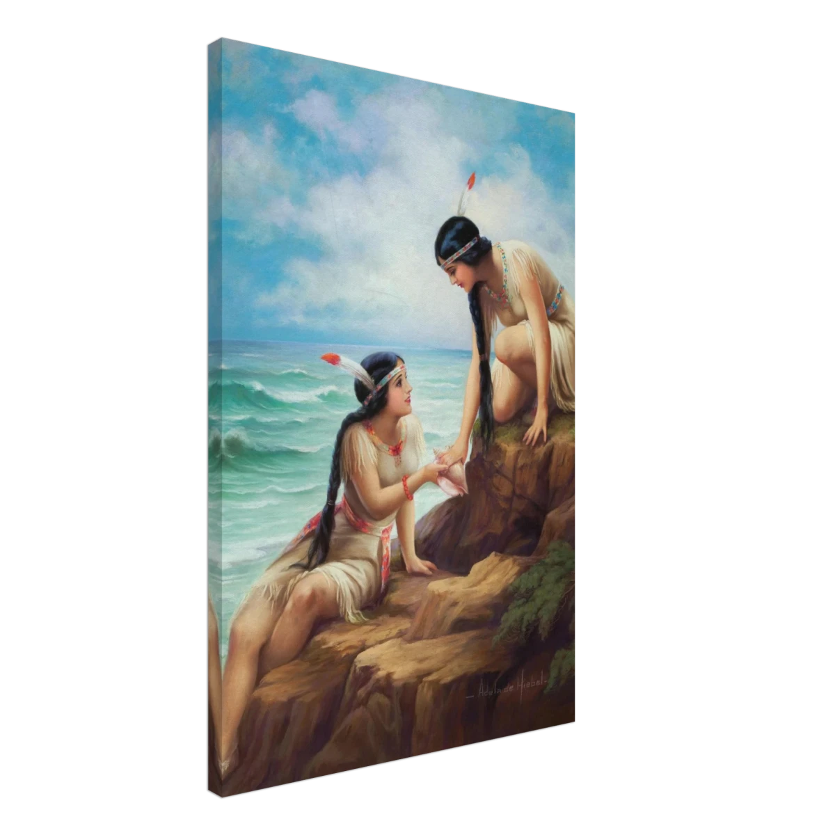 "Shores of Sisterhood" – Vintage Figurative Painting by Adelaide Hiebel | Classic Romantic Wall Art Print - Canvas - 50x75 cm / 20x30″ -