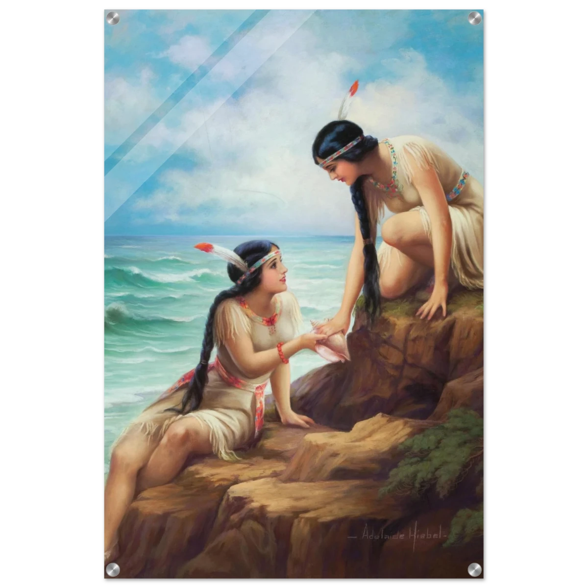 "Shores of Sisterhood" – Vintage Figurative Painting by Adelaide Hiebel | Classic Romantic Wall Art Print - Acrylic Print - 60x90 cm / 24x36″ -