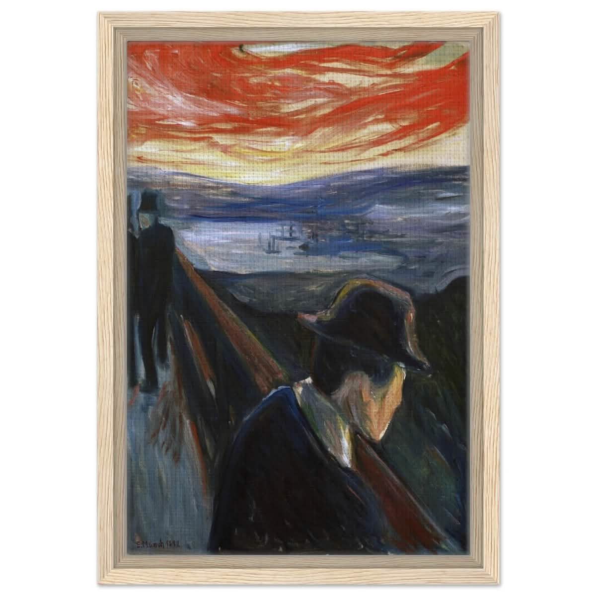 Sick Mood at Sunset – A Haunting Expression of Emotion by Edvard Munch 1892 | Wall art Print - 30x45 cm / 12x18″ - Framed Canvas - Wood frame