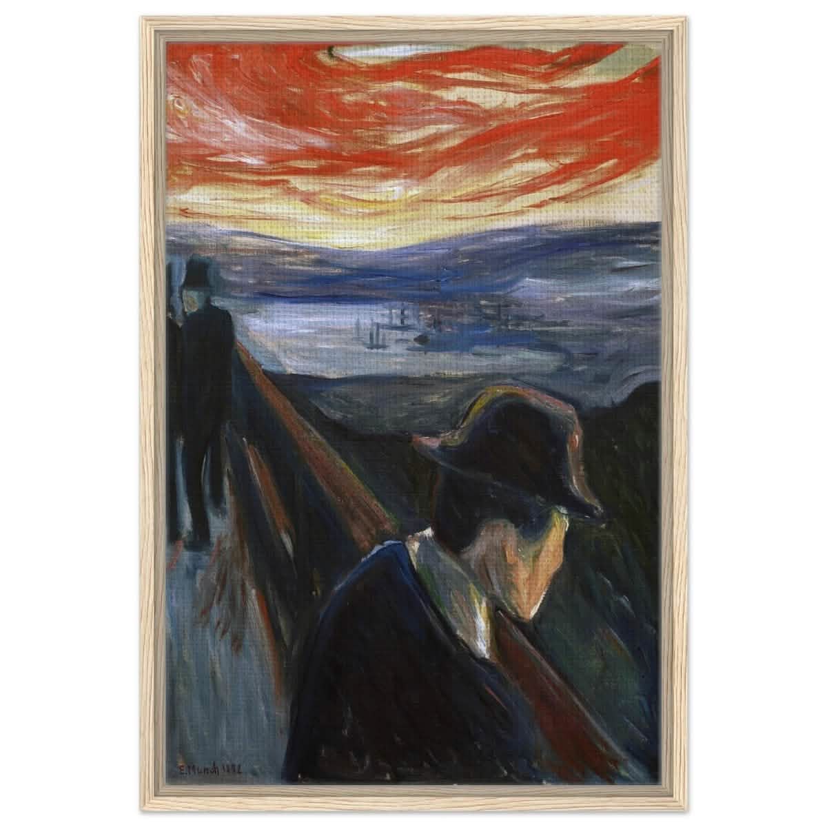 Sick Mood at Sunset – A Haunting Expression of Emotion by Edvard Munch 1892 | Wall art Print - 50x75 cm / 20x30″ - Framed Canvas - Wood frame