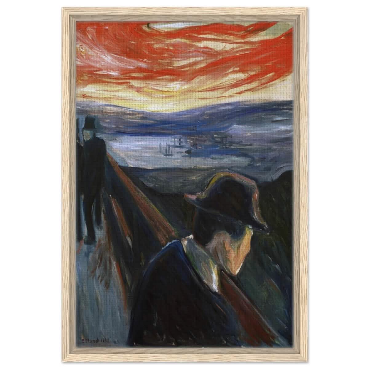 Sick Mood at Sunset – A Haunting Expression of Emotion by Edvard Munch 1892 | Wall art Print - 40x60 cm / 16x24″ - Framed Canvas - Wood frame
